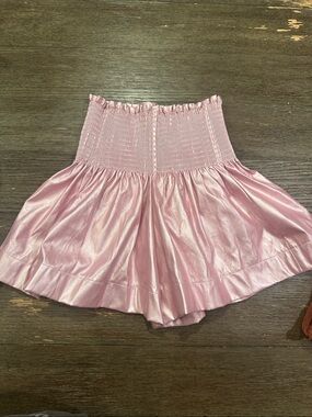 QUEEN OF SPARKLES Pink Satin Smocked Waist Shorts